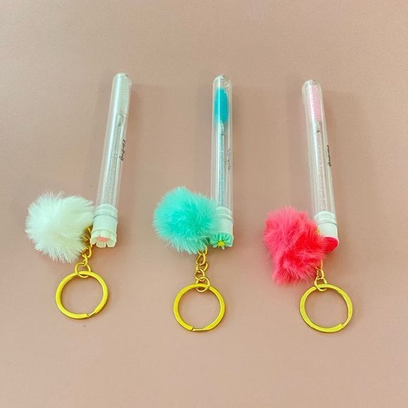 3pcs Tube Eyelash Brush/Spoolie with Furball & Gold Keychain | Mascara Wand - Picture 3 of 6